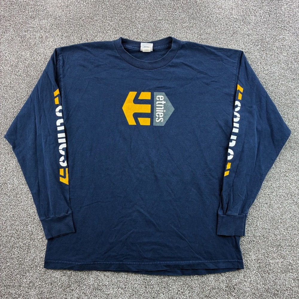 Vintage Etnies Shirt Mens XL Navy Blue Long Sleeve Skater Graphic